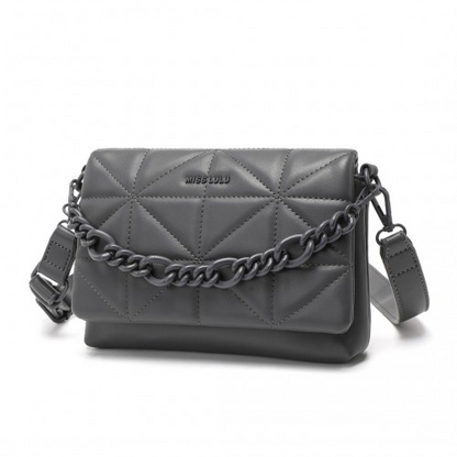 Miss Lulu Chic Quilted Grey Shoulder Bag with Chain Strap - Elegant & Stylish Handbag for Any Occasion - BEYRUN