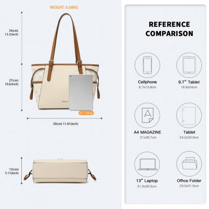 Miss Lulu Elegant Monogram Tote Bag - Beige & Brown | Premium PU Leather & PVC | Spacious & Chic Women's Handbag - BEYRUN