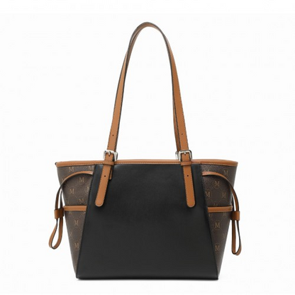 Miss Lulu Elegant Tote Bag with Monogram Pattern - Stylish Black and Brown Handbag for Women - BEYRUN