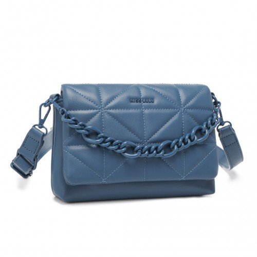 Miss Lulu Chic Quilted Shoulder Bag with Chain Strap - Elegant Blue Women's Tote - BEYRUN