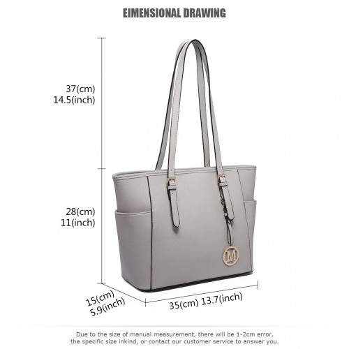 Miss Lulu Light Grey Faux Leather Tote Bag with Adjustable Handle - BEYRUN