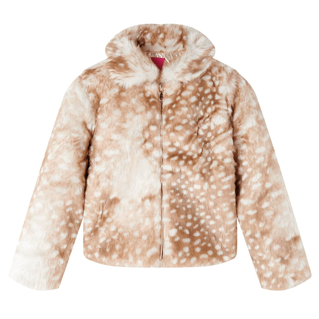 Kids' Faux Fur Coat in Cognac - Warm, Stylish & Perfect for Ages 5-6 - BEYRUN