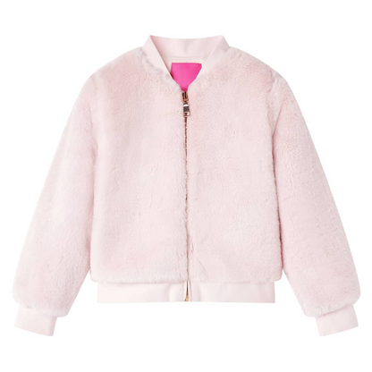 Soft Pink Kids' Faux Fur Jacket - Warm & Cozy, Ideal for Ages 9-10, Size 140 - BEYRUN