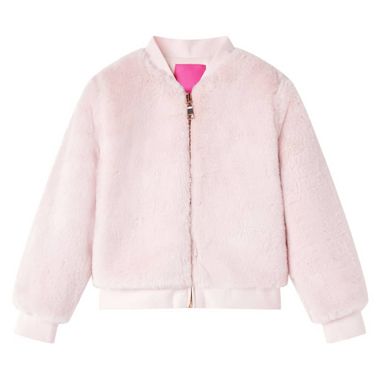 Soft Pink Kids' Faux Fur Jacket - Warm & Cozy, Ideal for Ages 9-10, Size 140 - BEYRUN