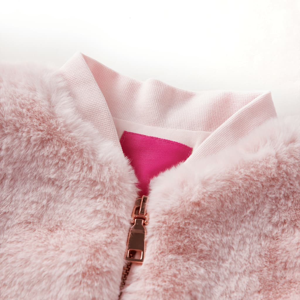 Soft Pink Kids' Faux Fur Jacket - Warm & Cozy, Ideal for Ages 9-10, Size 140 - BEYRUN