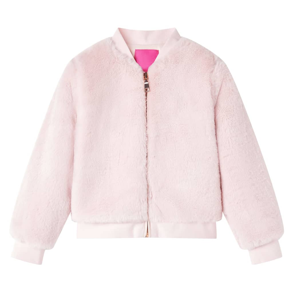 Soft Pink Faux Fur Kids' Jacket with Ribbed Trim - Size 92 | Cozy & Stylish Children's Outerwear - BEYRUN