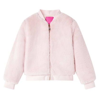 Soft Pink Faux Fur Kids' Jacket with Ribbed Trim - Size 92 | Cozy & Stylish Children's Outerwear - BEYRUN