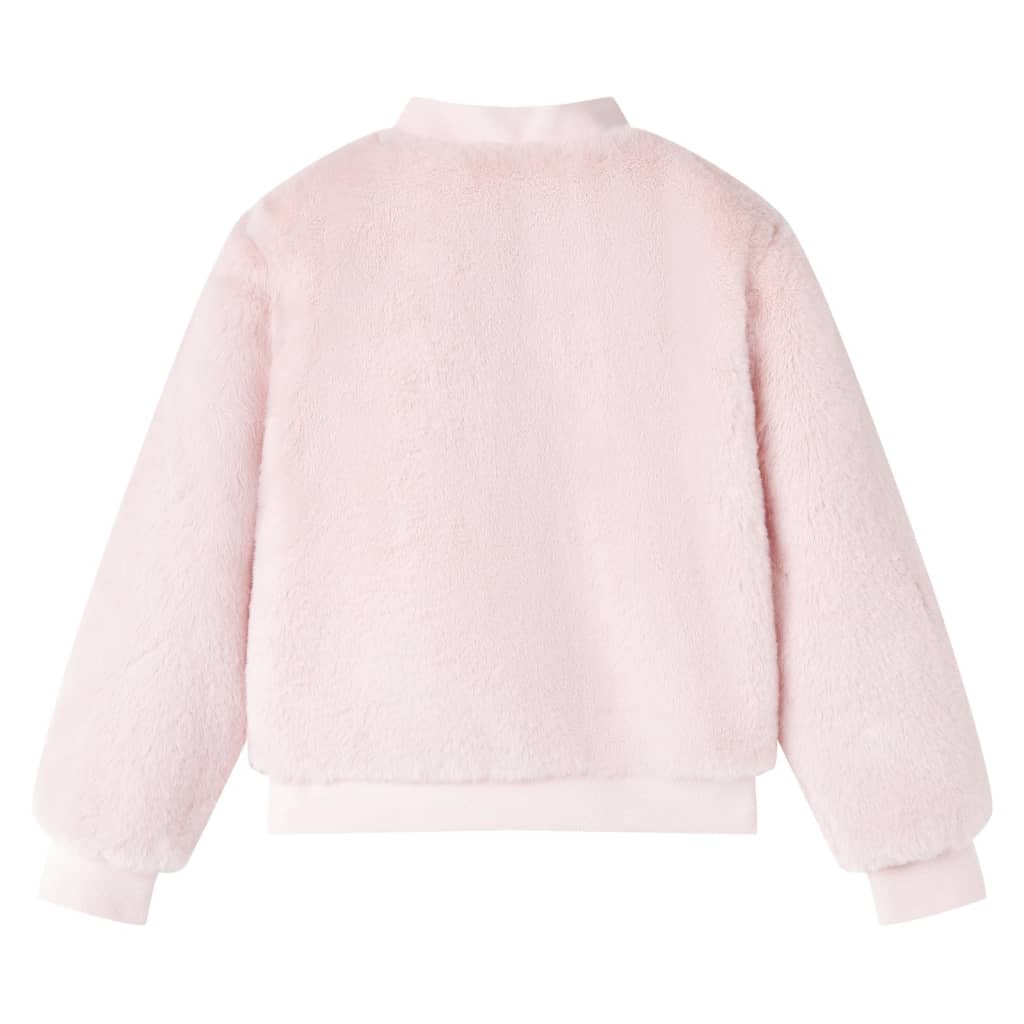 Soft Pink Faux Fur Kids' Jacket with Ribbed Trim - Size 92 | Cozy & Stylish Children's Outerwear - BEYRUN