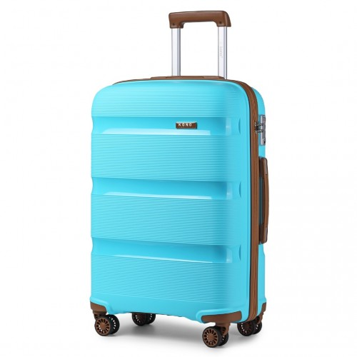 Kono 28 Inch Bright Hard Shell PP Suitcase - Classic Collection - Blue and Brown | Durable Travel Luggage with TSA Lock & 360° Swivel Wheels - BEYRUN