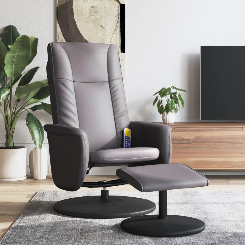 vidaXL Grey Faux Leather Massage Recliner Chair with Footstool - Ultimate Comfort and Relaxation - BEYRUN