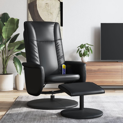 vidaXL Massage Recliner Chair with Footstool - Black Faux Leather | Swivel, Vibration Function for Ultimate Comfort - BEYRUN