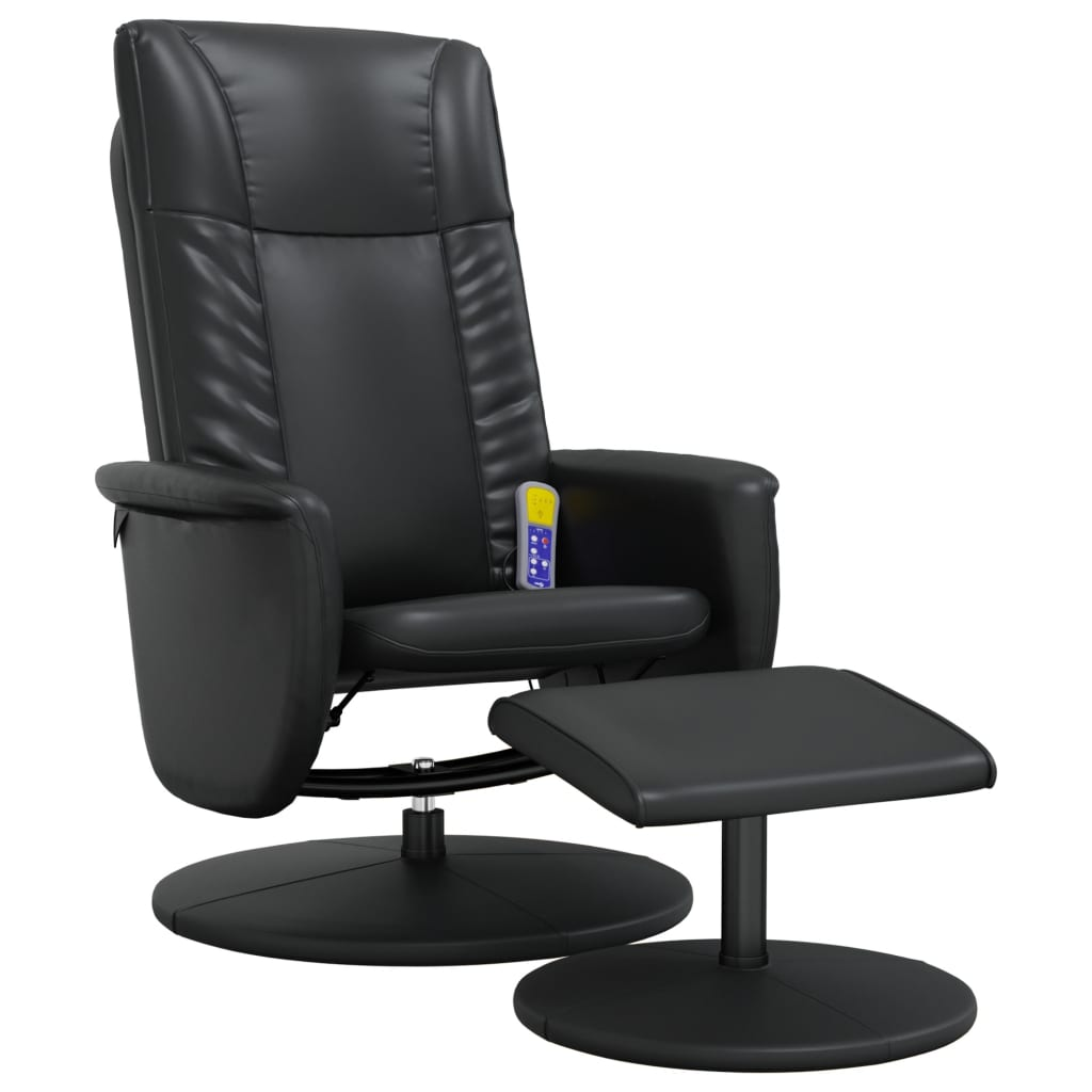 vidaXL Massage Recliner Chair with Footstool - Black Faux Leather | Swivel, Vibration Function for Ultimate Comfort - BEYRUN