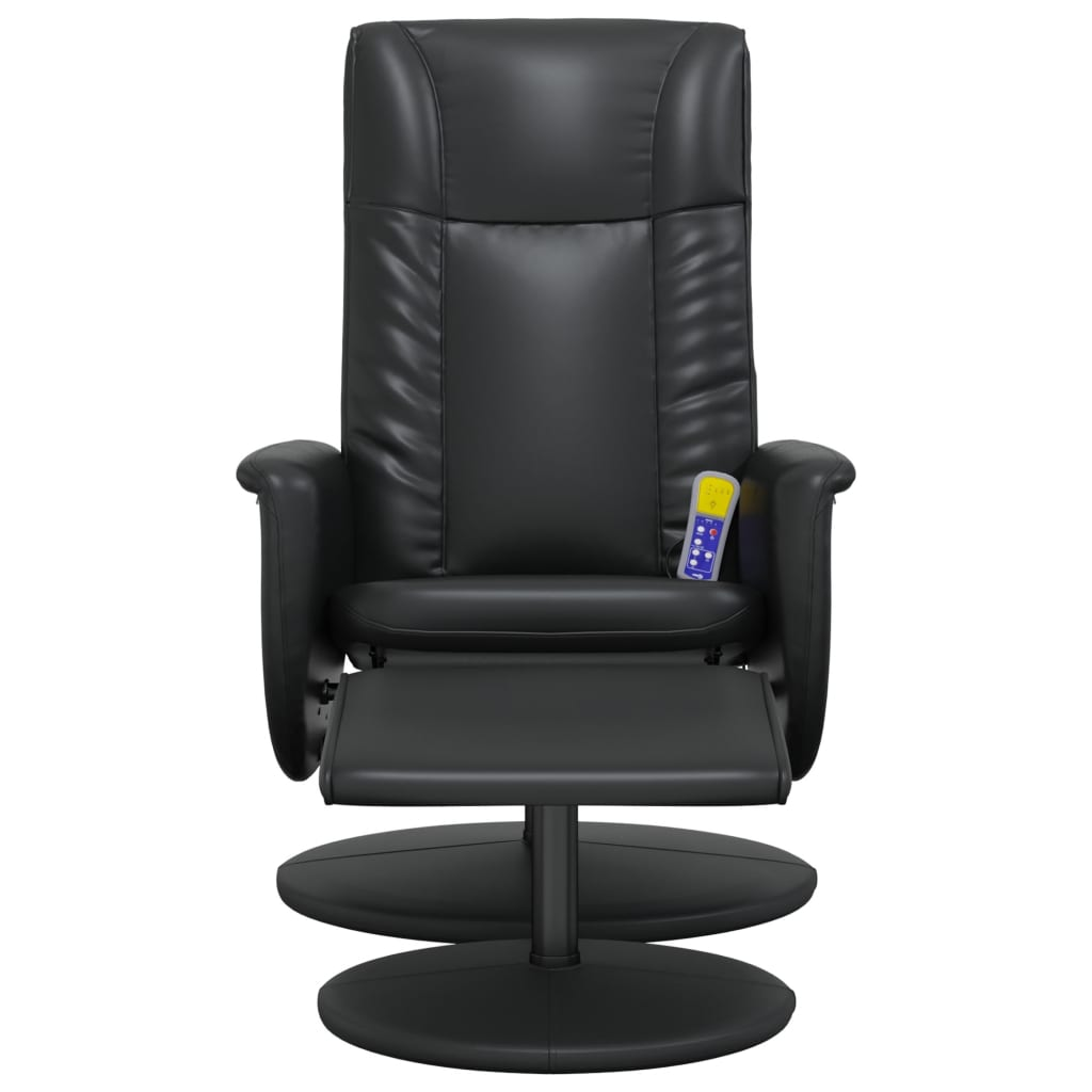 vidaXL Massage Recliner Chair with Footstool - Black Faux Leather | Swivel, Vibration Function for Ultimate Comfort - BEYRUN