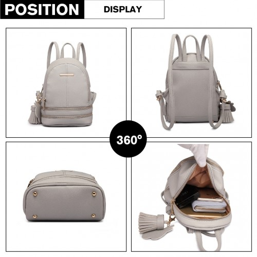 LT1705 - Miss Lulu PU Leather Look Small Fashion Backpack - Grey - BEYRUN