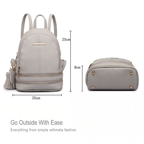 LT1705 - Miss Lulu PU Leather Look Small Fashion Backpack - Grey - BEYRUN