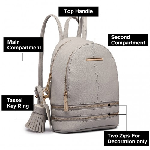 LT1705 - Miss Lulu PU Leather Look Small Fashion Backpack - Grey - BEYRUN