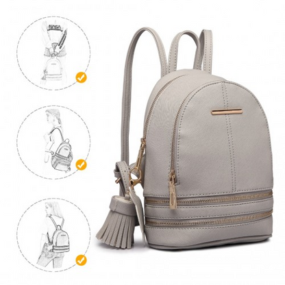 LT1705 - Miss Lulu PU Leather Look Small Fashion Backpack - Grey - BEYRUN