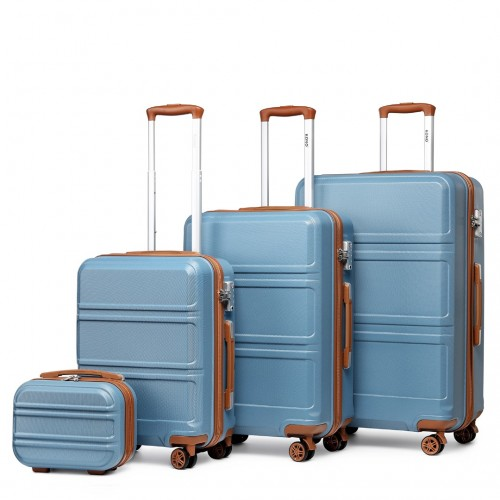 Kono 4-Piece Suitcase Set with Vanity Case - Stylish Grayish Blue & Brown Travel Luggage - BEYRUN