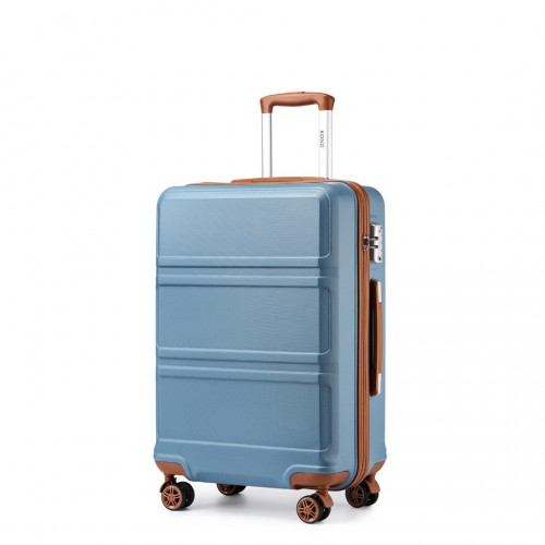 KONO ABS 24-Inch Sculpted Horizontal Design Suitcase - Durable Travel Companion in Grayish Blue and Brown - BEYRUN