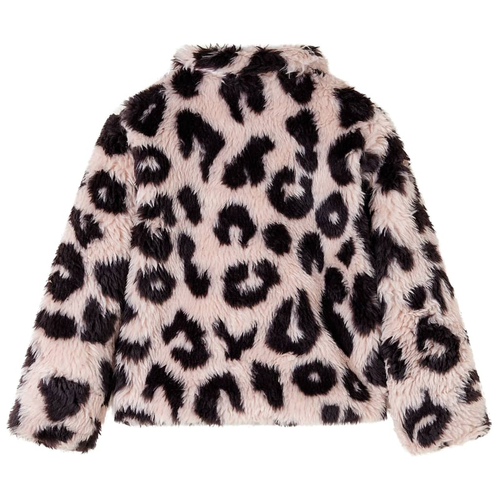 Kids' Faux Fur Coat - Light Pink Leopard Pattern, Size 128 (7-8 Years) - Cozy, Stylish & Warm - BEYRUN