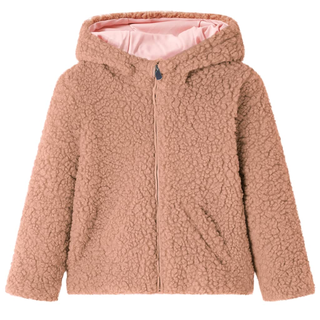 Kids' Hooded Jacket Teddy Faux Fur in Light Cognac - Warm & Stylish - Size 140 (Ages 9-10) - BEYRUN