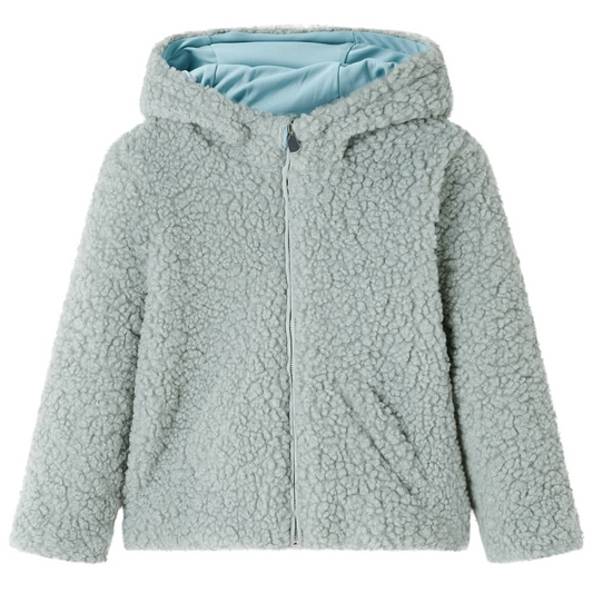 Kids' Mint Green Teddy Faux Fur Hooded Jacket – Cozy & Stylish | Size 92 (1.5-2 Years) – Perfect for Cooler Weather - BEYRUN