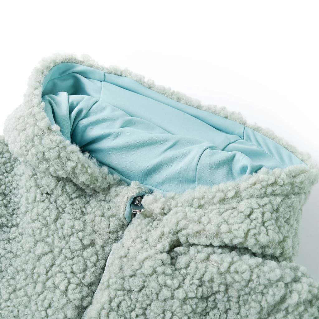 Kids' Hooded Jacket Teddy Faux Fur - Mint Green (Size 128, 7-8 Years) | Warm & Cozy Outerwear - BEYRUN