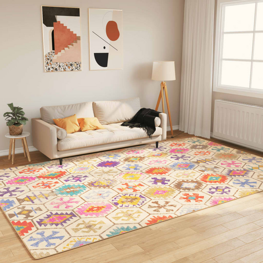 vidaXL Washable Multicolour Rug - 190x300 cm | Soft & Durable Velvet | Anti-Slip & Noise Reduction | Perfect Home Decor - BEYRUN