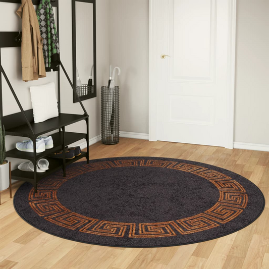 vidaXL Velvet Rug - Round, Washable, Anti-Slip, Black and Gold - 200 cm - Enhance Your Home's Elegance - BEYRUN