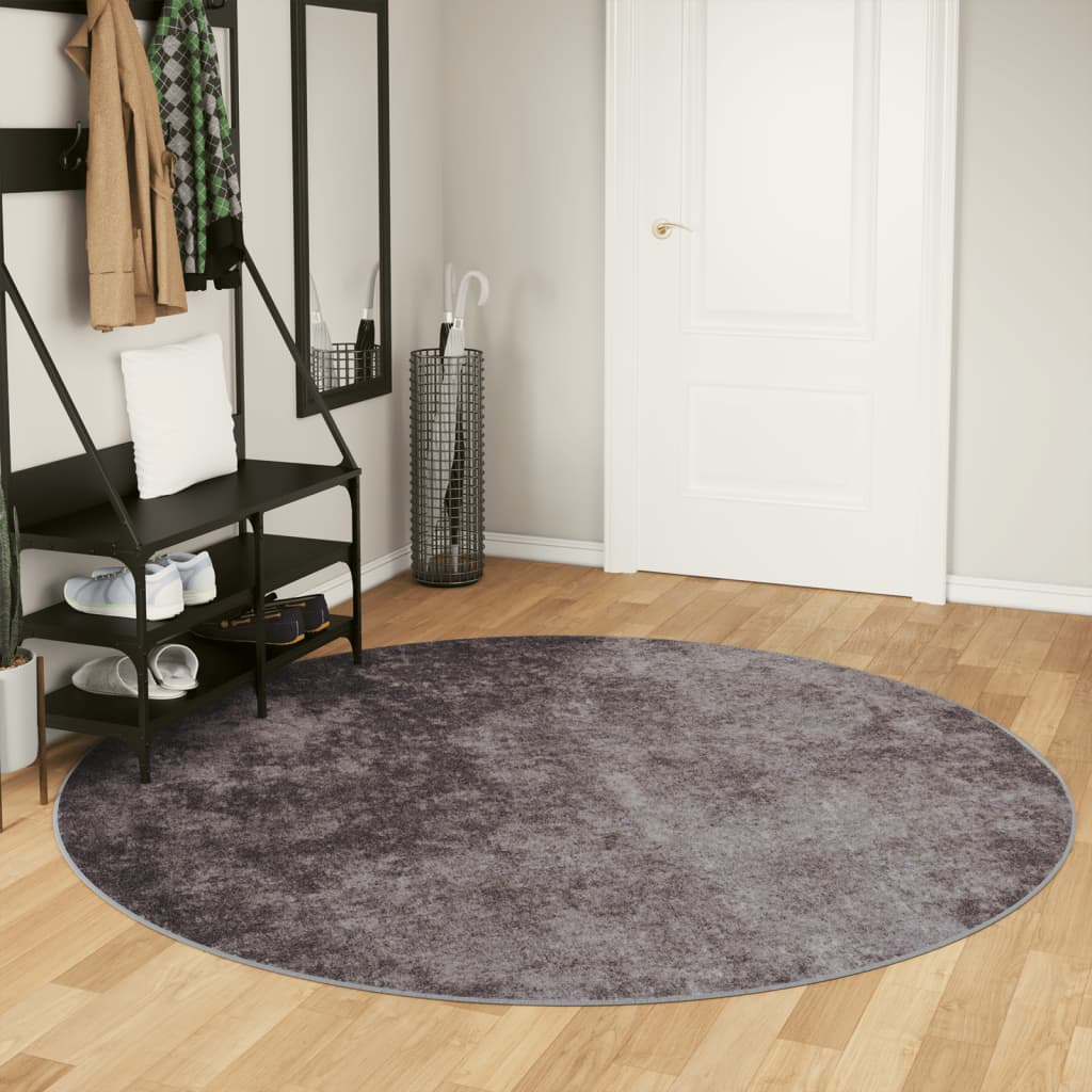 vidaXL Washable Grey Rug Ø 200 cm - Anti-Slip, Sound Absorbing, Soft Velvet Finish - BEYRUN