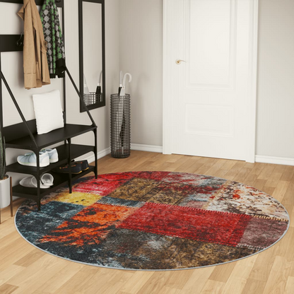 vidaXL Washable Multicolour Rug Ø 200 cm - Soft Velvet, Anti-Slip, Noise-Reducing & Machine Washable - BEYRUN