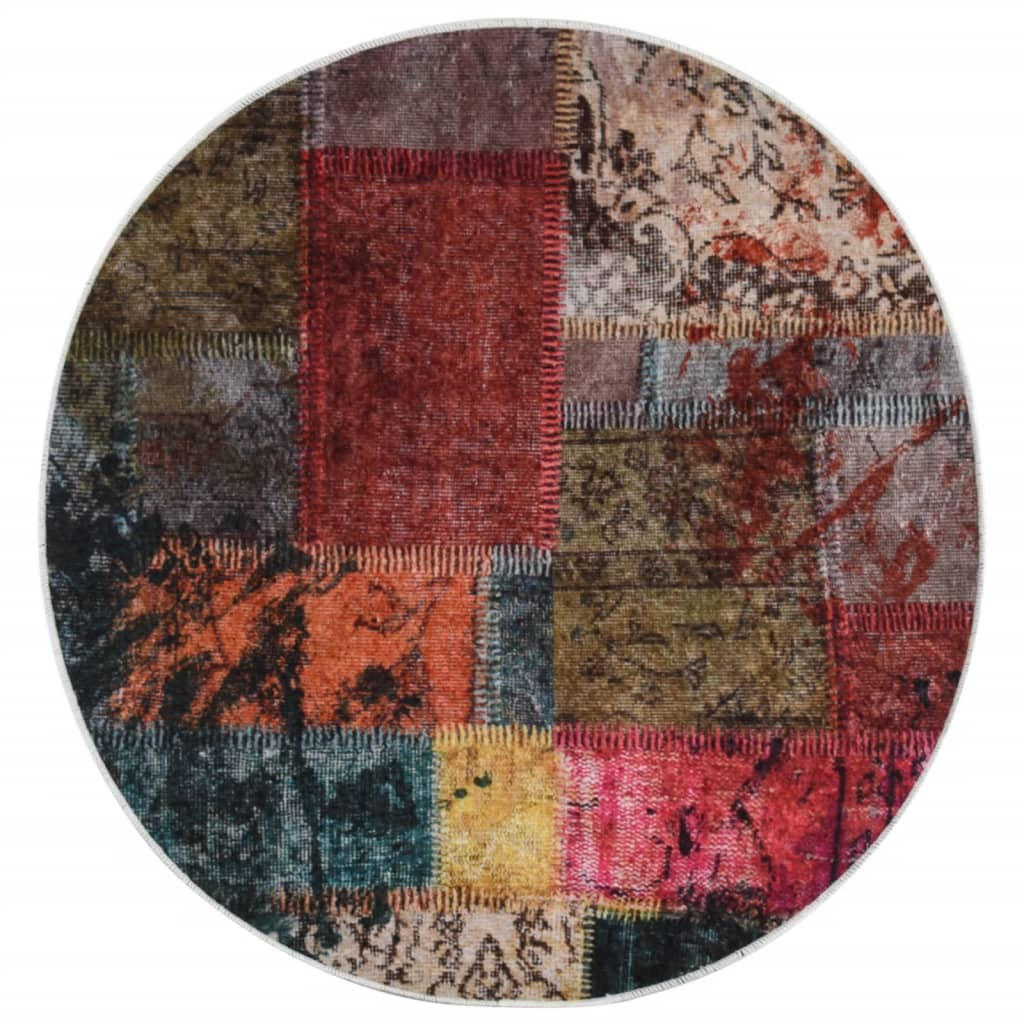 vidaXL Washable Multicolour Rug Ø 200 cm - Soft Velvet, Anti-Slip, Noise-Reducing & Machine Washable - BEYRUN