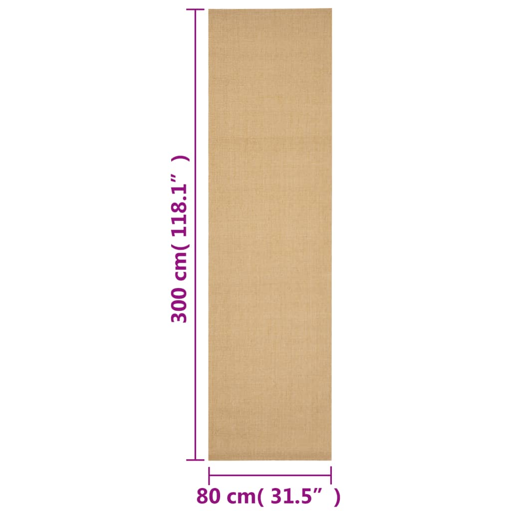 vidaXL Natural Sisal Rug - 80x300 cm | Durable, Eco-Friendly Carpet with Anti-Slip Backing - BEYRUN