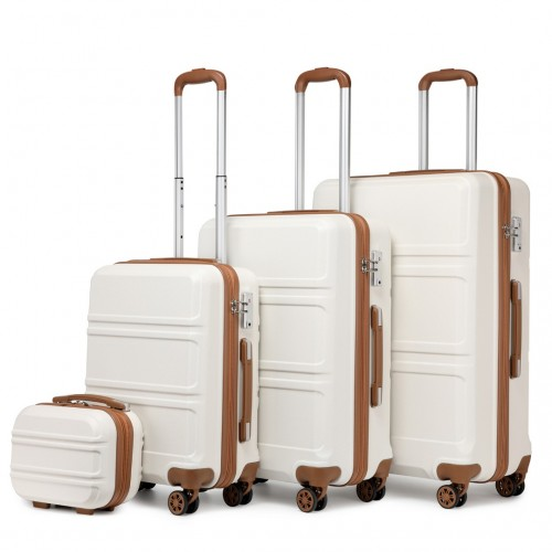 Kono ABS 4-Piece Suitcase Set with Vanity Case - Cream | Durable & Stylish Travel Luggage - BEYRUN