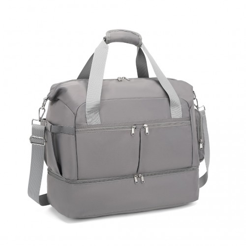 Kono Waterproof Multi-Pocket Travel Duffel Bag Set - Grey with Shoe Compartment - BEYRUN