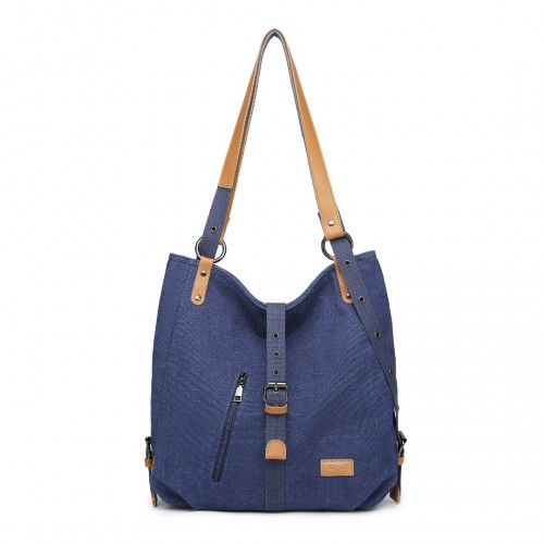 Kono Casual Canvas Dual-Use Large Capacity Shoulder Bag and Backpack - Navy | Versatile & Stylish - BEYRUN