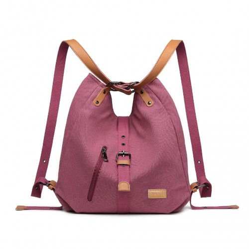 Kono Casual Canvas Dual-Use Large Capacity Shoulder Bag & Backpack - Fuchsia - BEYRUN