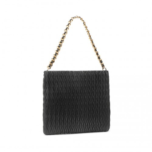 Miss Lulu Sophisticated Embossed PU Leather Commuter Shoulder Bag - Black with Chain Strap - BEYRUN