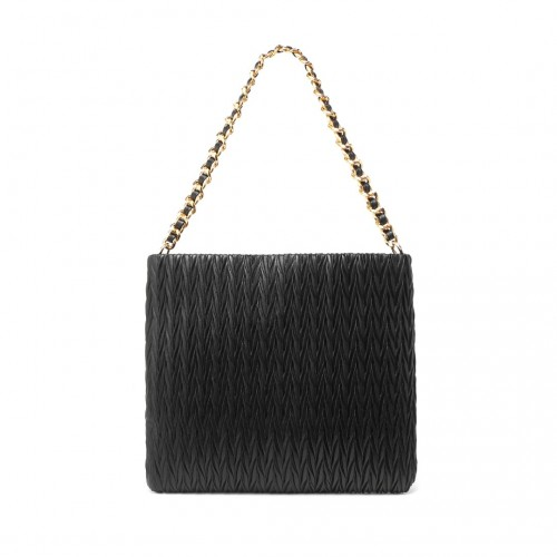 Miss Lulu Sophisticated Embossed PU Leather Commuter Shoulder Bag - Black with Chain Strap - BEYRUN