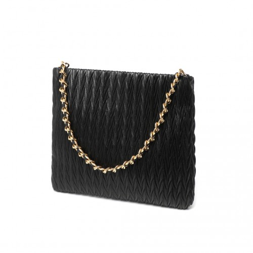 Miss Lulu Sophisticated Embossed PU Leather Commuter Shoulder Bag - Black with Chain Strap - BEYRUN