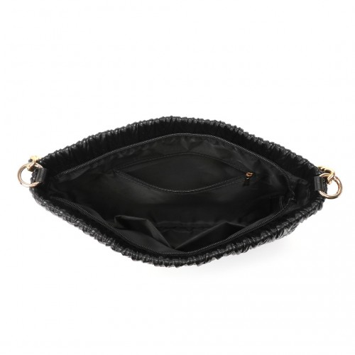 Miss Lulu Sophisticated Embossed PU Leather Commuter Shoulder Bag - Black with Chain Strap - BEYRUN