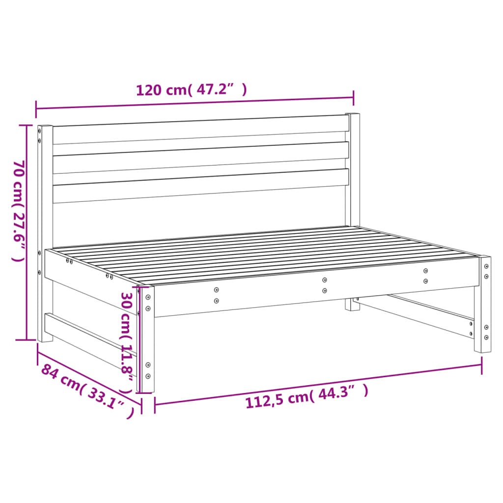 vidaXL Garden Middle Sofa in Grey - 120x80 cm Solid Pine Wood Outdoor Seating | Stylish & Durable Outdoor Furniture - BEYRUN