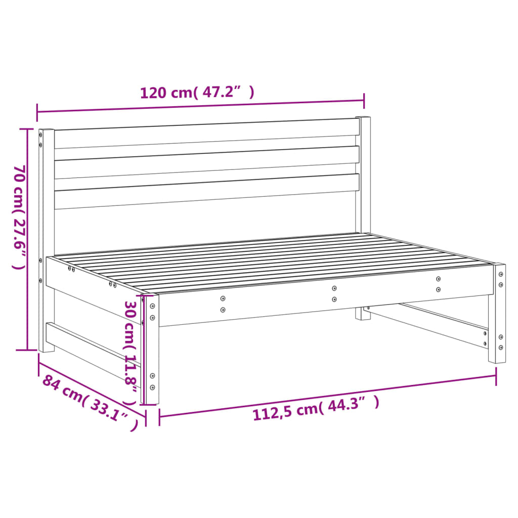 vidaXL Garden Middle Sofa White - 120x80 cm Solid Pine Wood | Outdoor Patio Furniture - BEYRUN