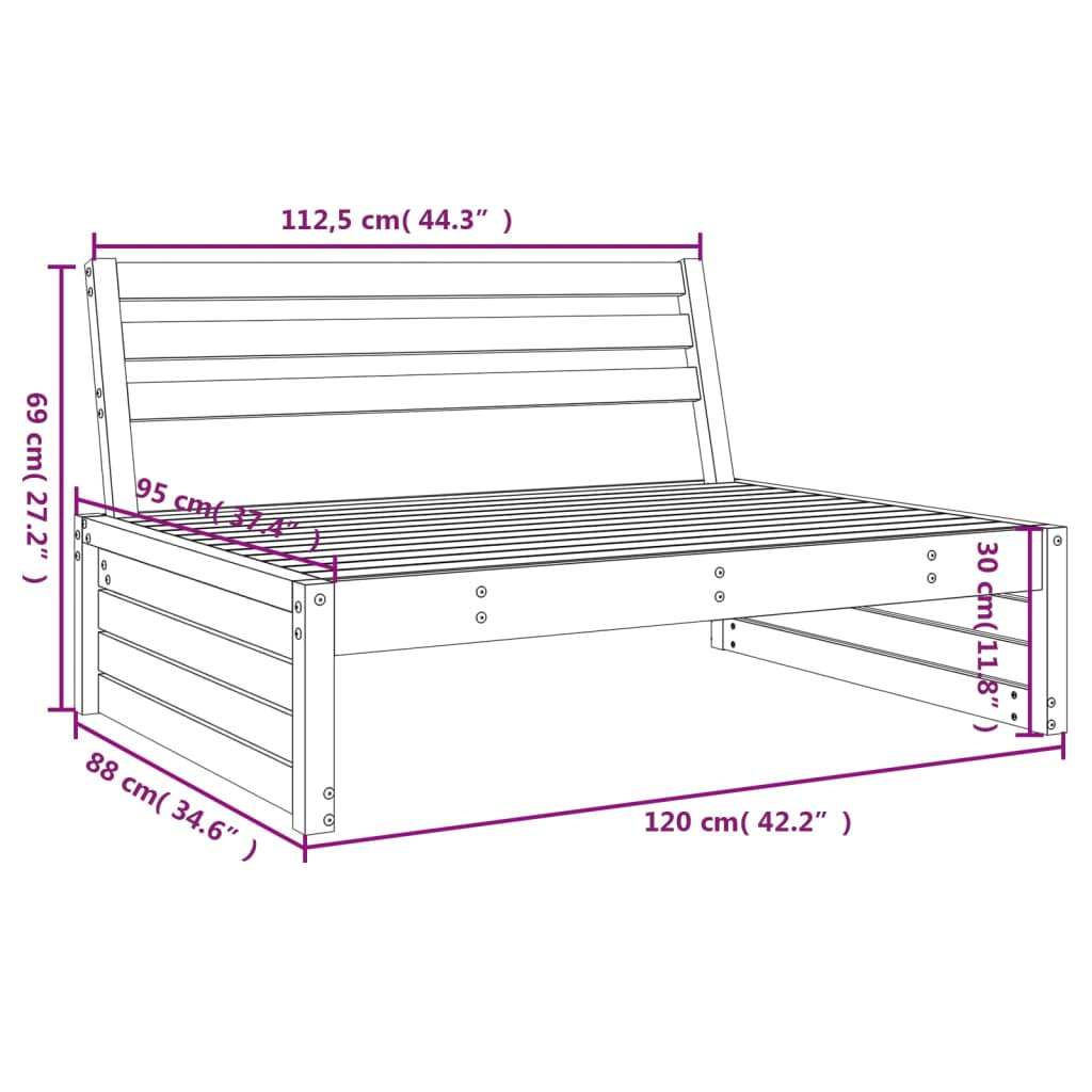 vidaXL Garden Middle Sofa 120x80 cm - Impregnated Pine Wood for Outdoor Seating & Relaxation - BEYRUN