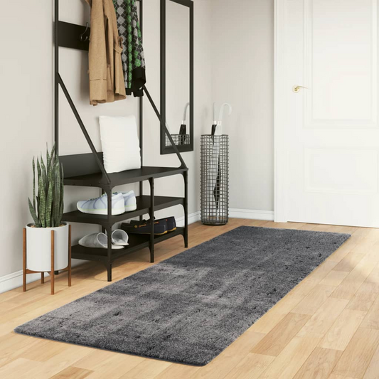 vidaXL HUARTE Short Pile Rug - Soft & Washable Anthracite Rug 80x250 cm | Stylish Modern Fur Look - BEYRUN