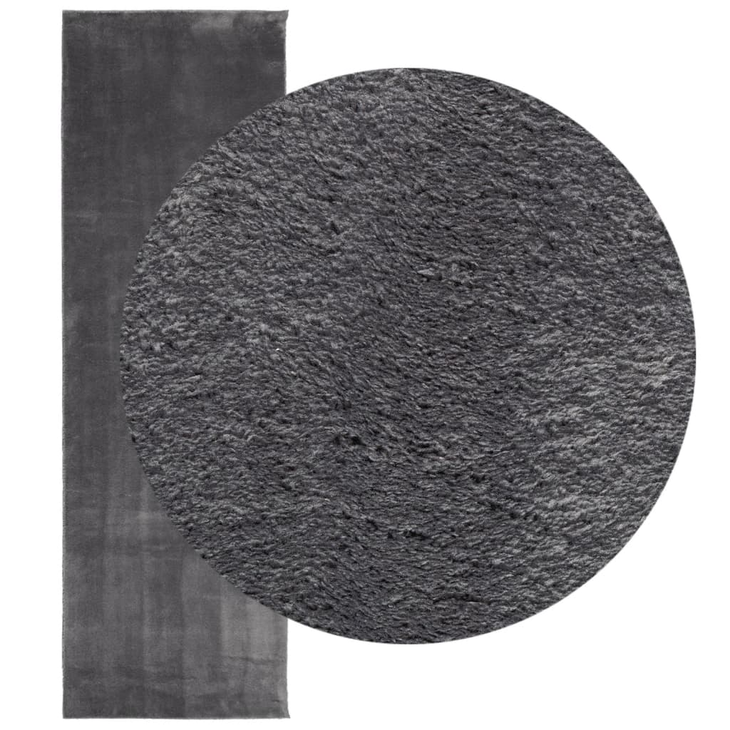 vidaXL HUARTE Short Pile Rug - Soft & Washable Anthracite Rug 80x250 cm | Stylish Modern Fur Look - BEYRUN