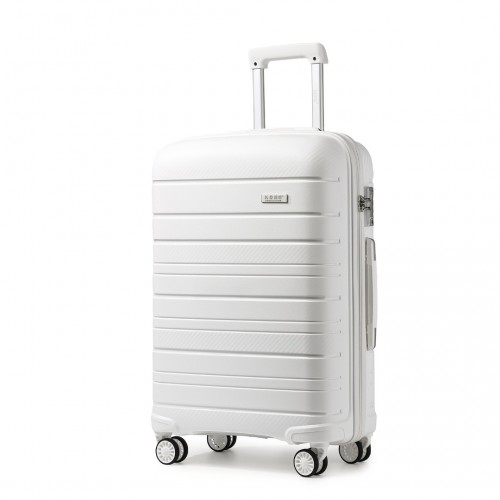 Kono 28 Inch Multi Texture Hard Shell PP Suitcase - Classic Collection - White - BEYRUN