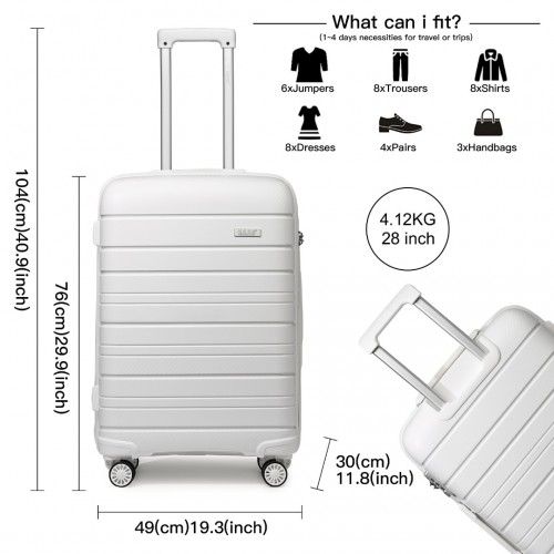 Kono 28 Inch Multi Texture Hard Shell PP Suitcase - Classic Collection - White - BEYRUN