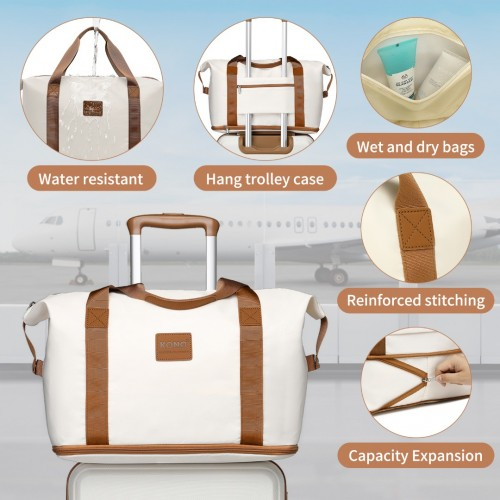 Kono ABS 4 Wheel Suitcase Set with Vanity Case, Weekend Bag & Toiletry Bag - Cream - BEYRUN