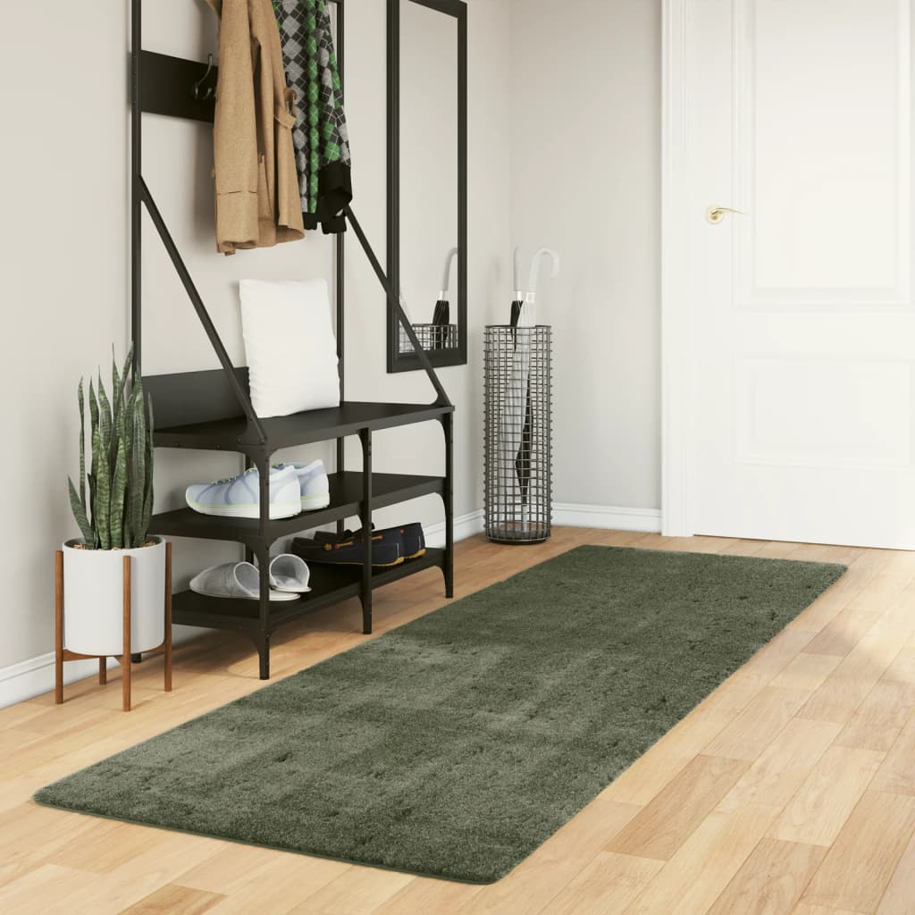 vidaXL HUARTE Short Pile Rug - Soft, Washable, Forest Green, 80x250 cm - Enhance Your Home Comfort and Style - BEYRUN